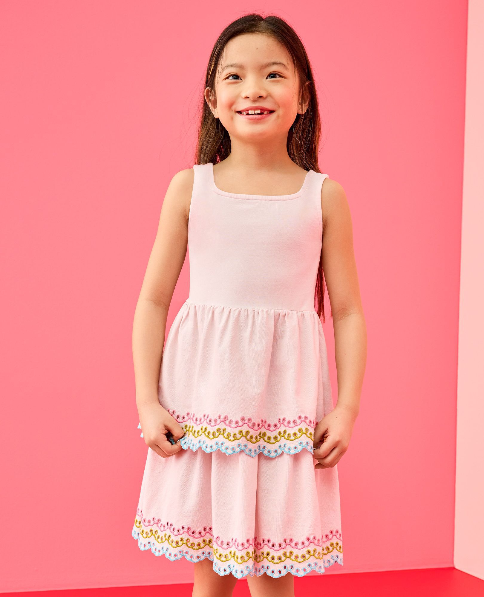 Sleeveless Embroidered Tiered Dress in Rose Veil - main