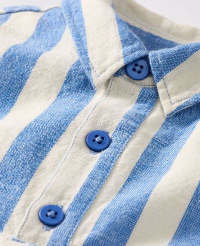 Baby Linen Romper in Horizon Blue/Ecru - main