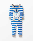 Star Wars™ Stripe Long John Pajamas In Organic Cotton in Blue/White R2-D2 - main