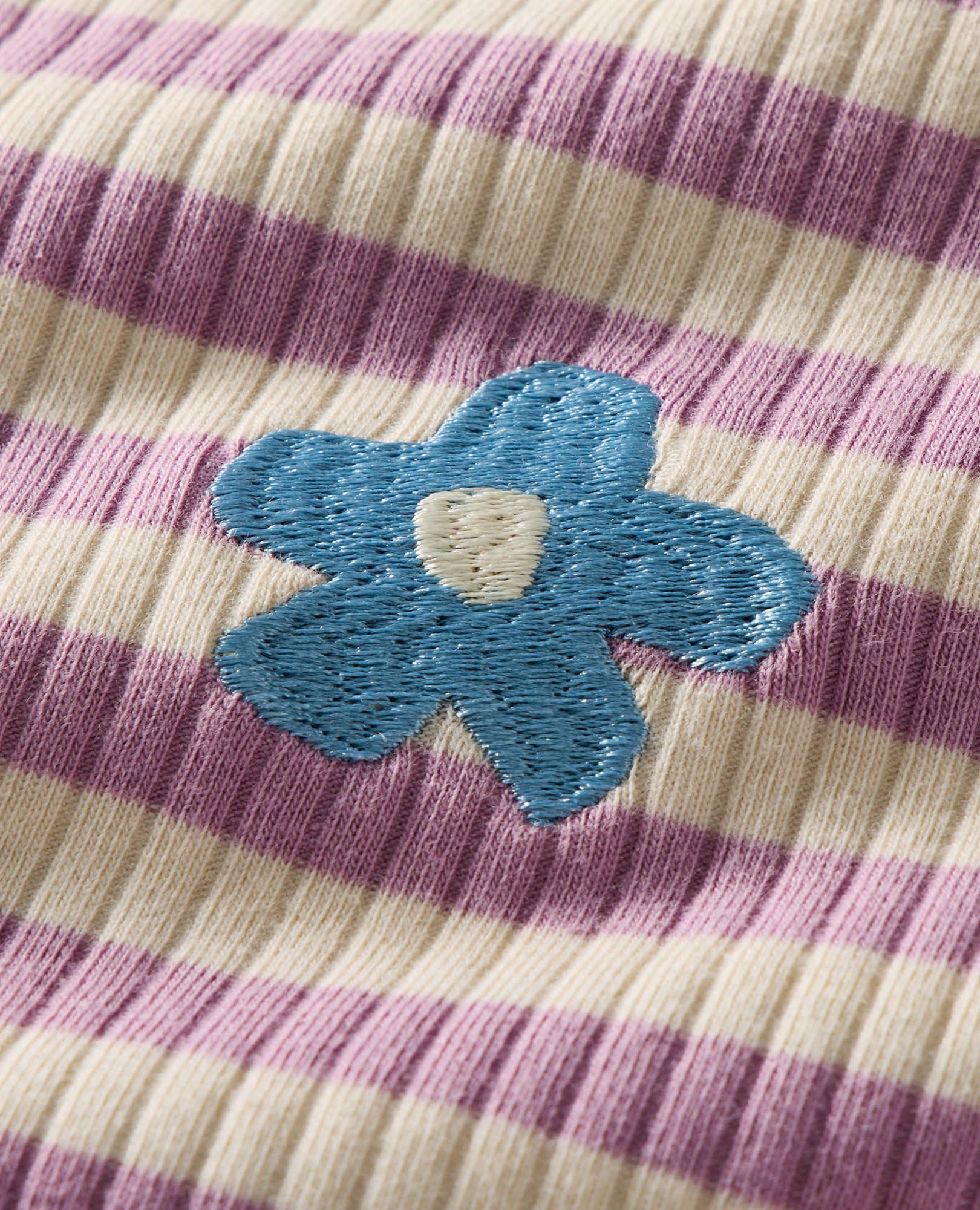 Relaxed Fit Ribbed Embroidered T-Shirt in Purple/Ecru - main