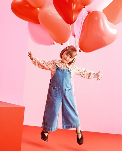 Denim Wide Leg Overalls in Light Denim Wash - main