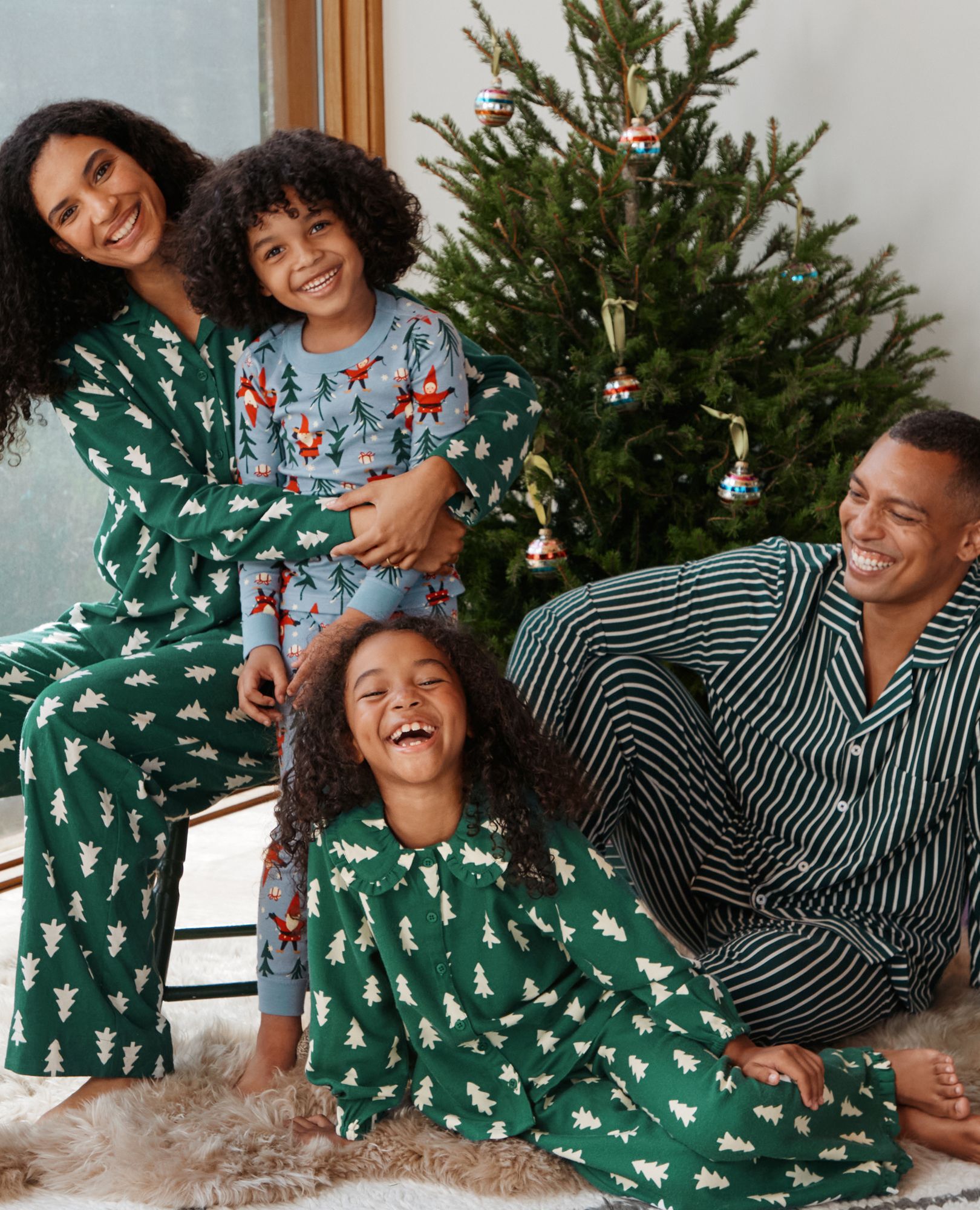 Holiday Ruffle Flannel Pajama Set in Happy Trees on Green - main