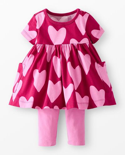 Baby Pocket Dress & Leggings Set in Hearts on Raspberry - main