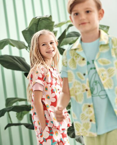 Poplin Button Up Shirt in Bold Poppy on Coral - main