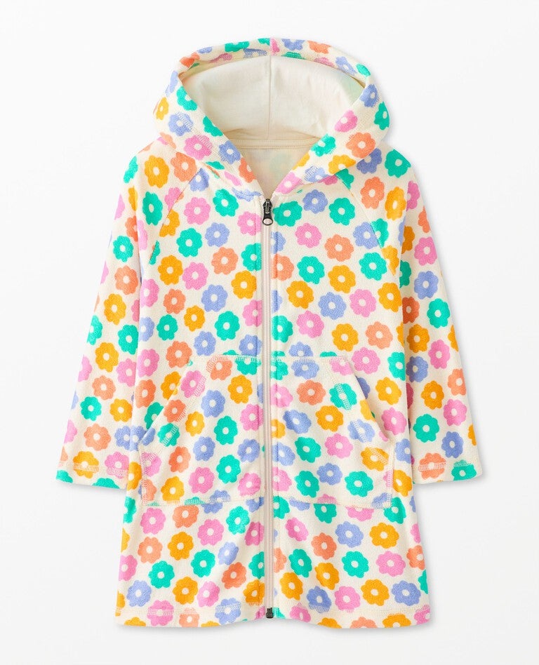 Long Sleeve Loop Terry Hoodie Cover Up in Bright Tiny Blossoms - main