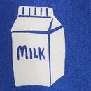 KU BKB Printed Crewneck in Milk Cartons on Bakery Blue - swatch
