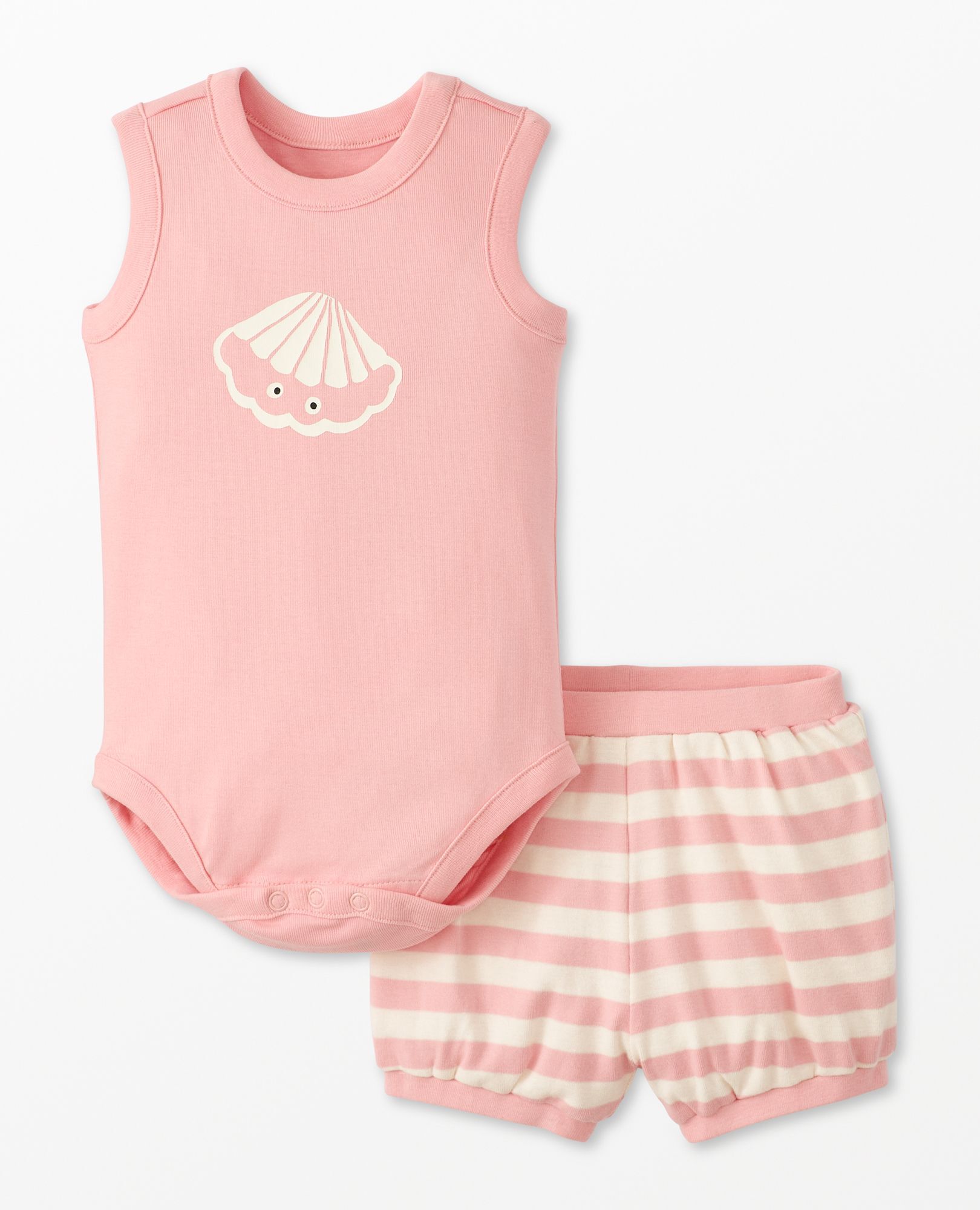 Baby Sleeveless Bodysuit & Bloomers Set in Seashell on Frosting Pink - main