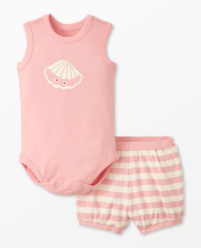 Baby Sleeveless Bodysuit & Bloomers Set in Seashell on Frosting Pink - main