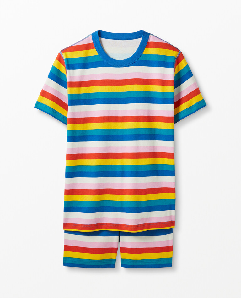 Adult Rainbow Stripe Short John Pajamas In Organic Cotton in Colorful Rainbow Stripe - main