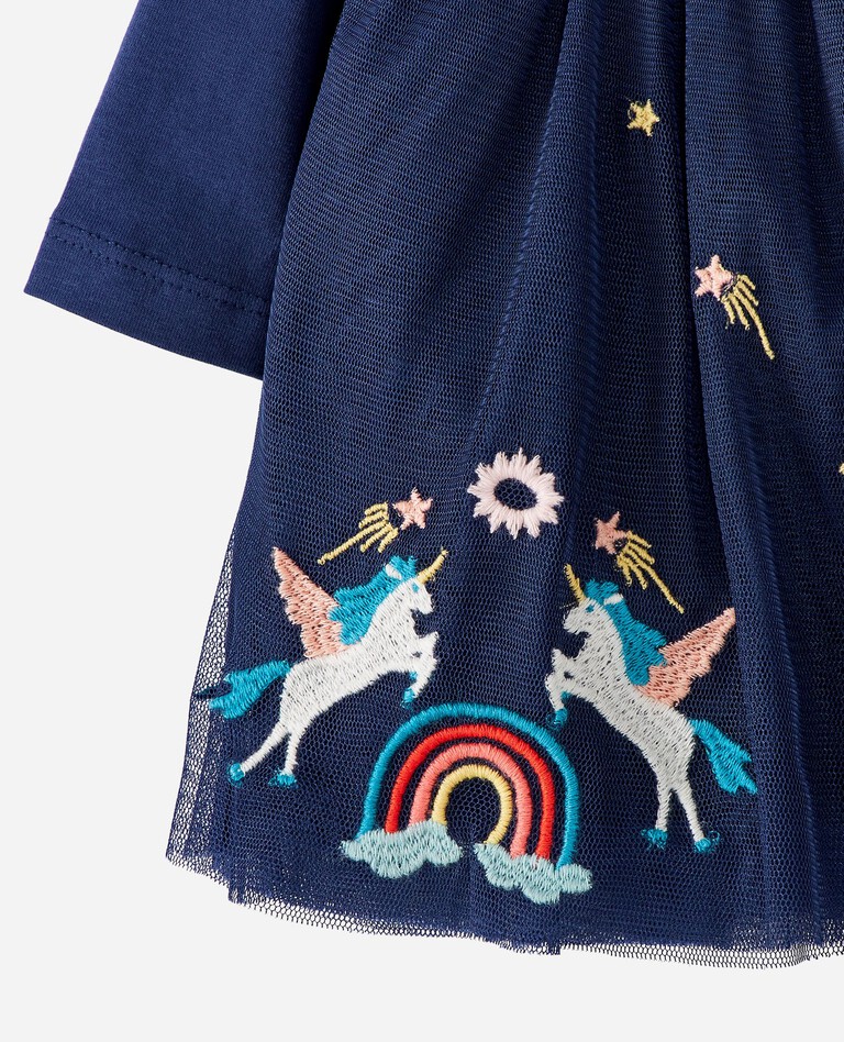 Baby Embroidered Tulle Dress in Unicorn Starscape - main