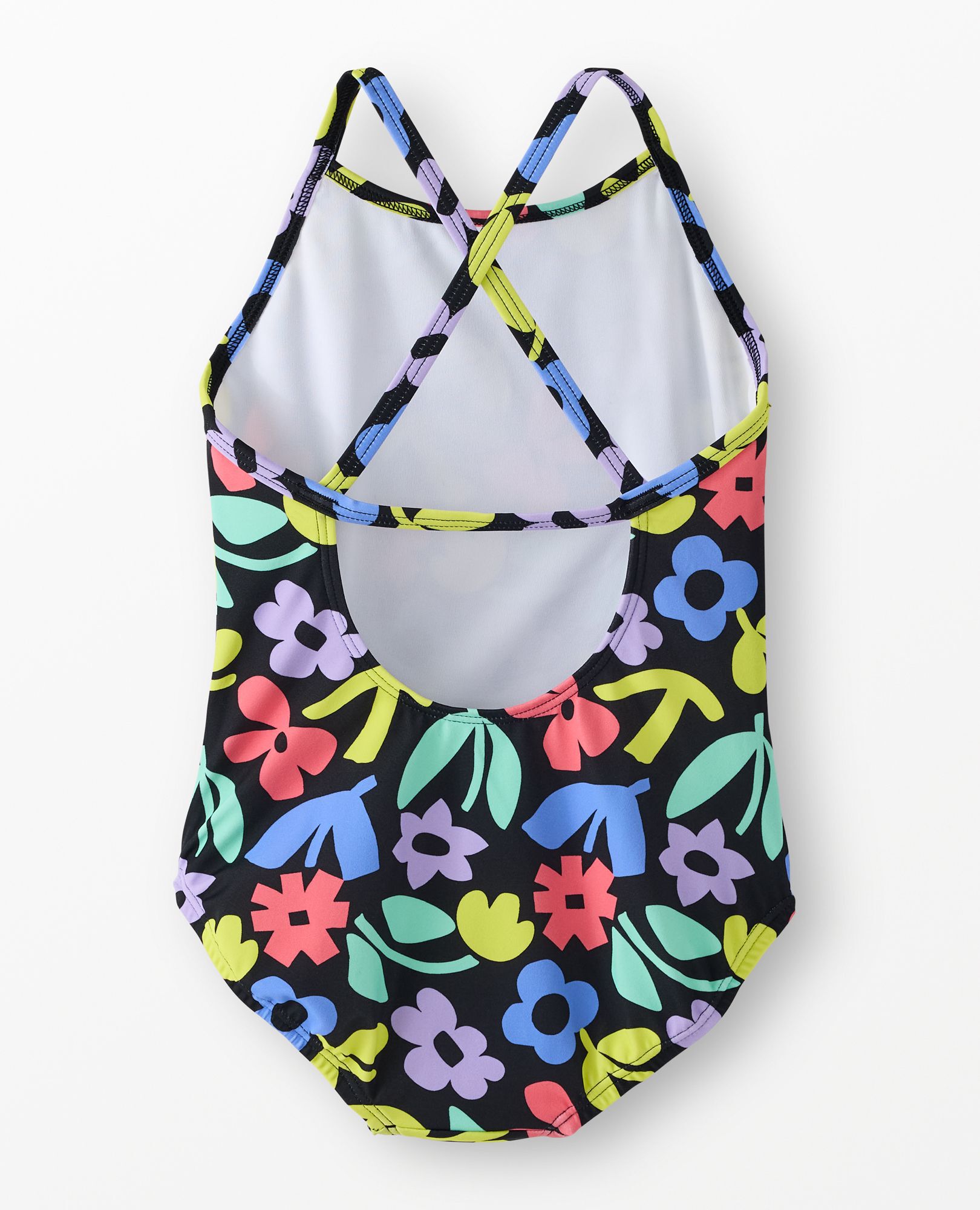 One-Piece Swimsuit in Florals on Black - main