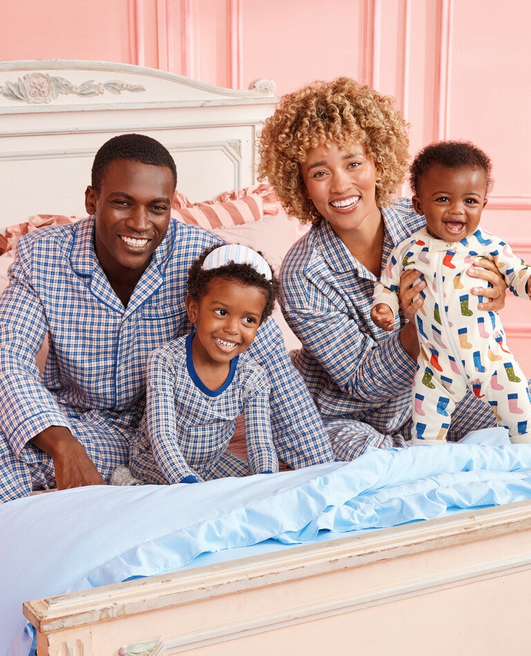Holiday Blue Checkered Plaid Matching Family Pajamas in  - main