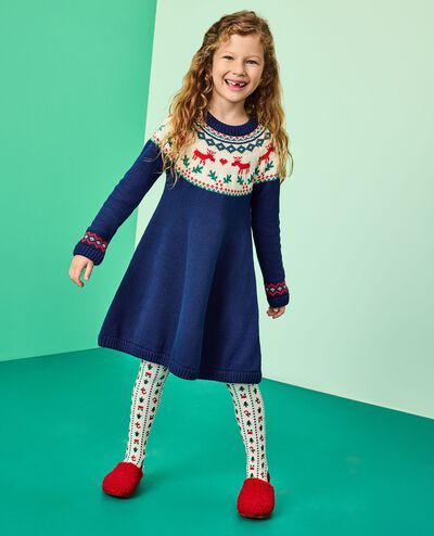 Holiday Dear Deer Sweater Dress in Dear Deer on Navy - main