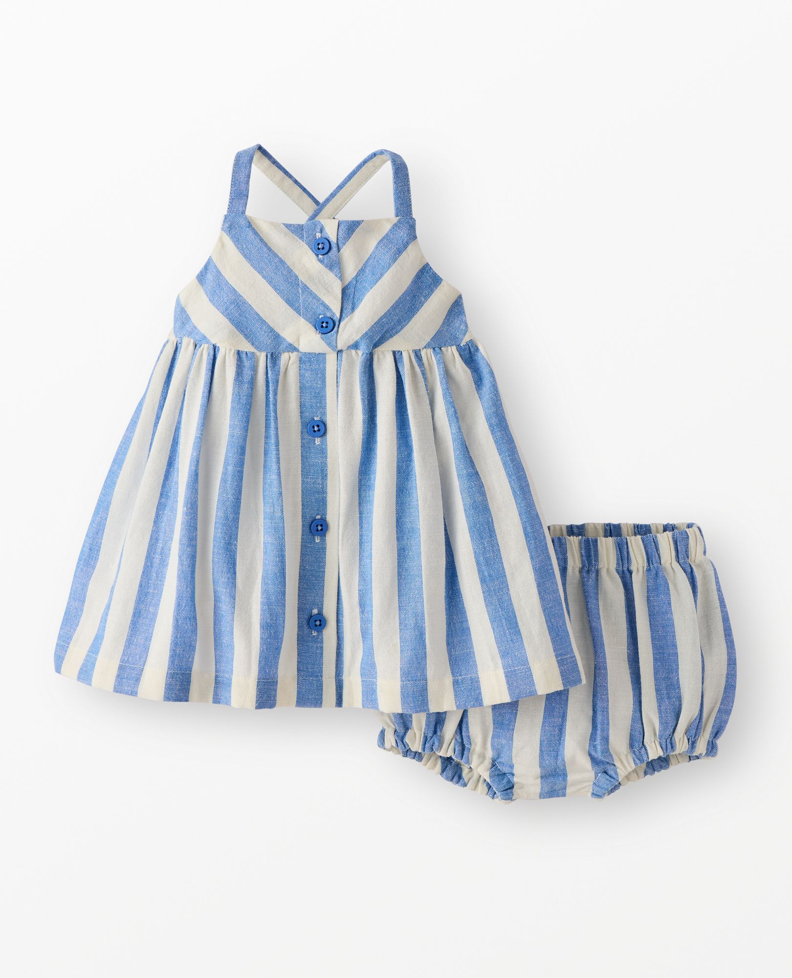 Baby Sleeveless Linen Dress & Bloomers Set in Horizon Blue/Ecru - main