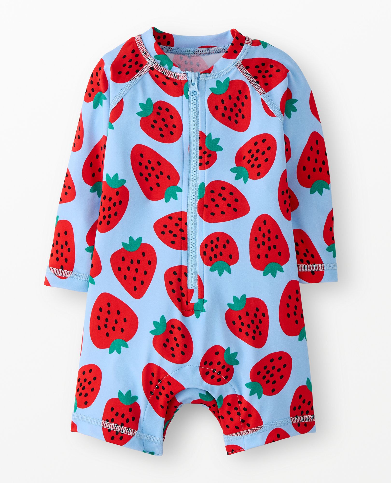 Baby Rashguard Swimsuit in Strawberry Sweetness on Blue - main