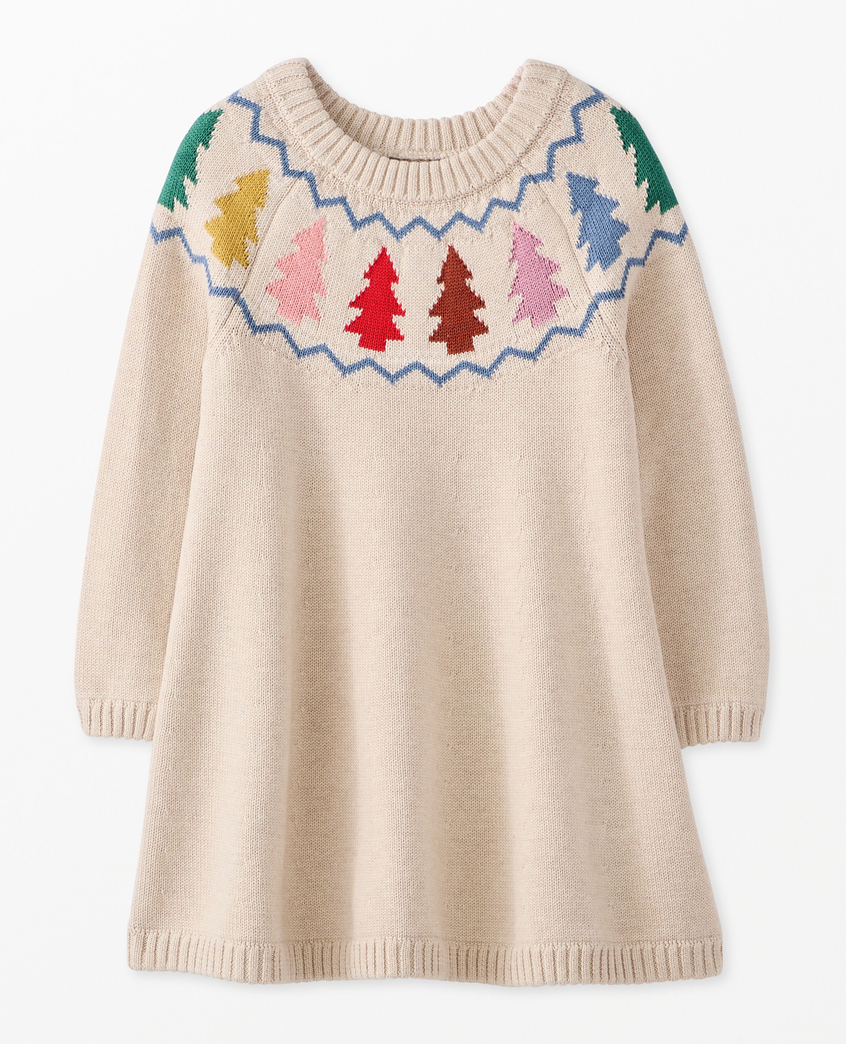 Holiday Sweater Dress in Festive Forest on Oat Heather - main