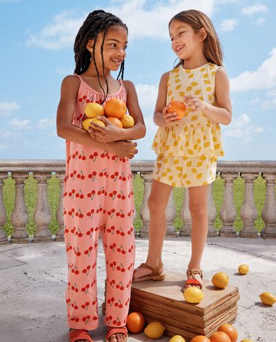 Sleeveless Romper with Pockets in Summer Cherries - main