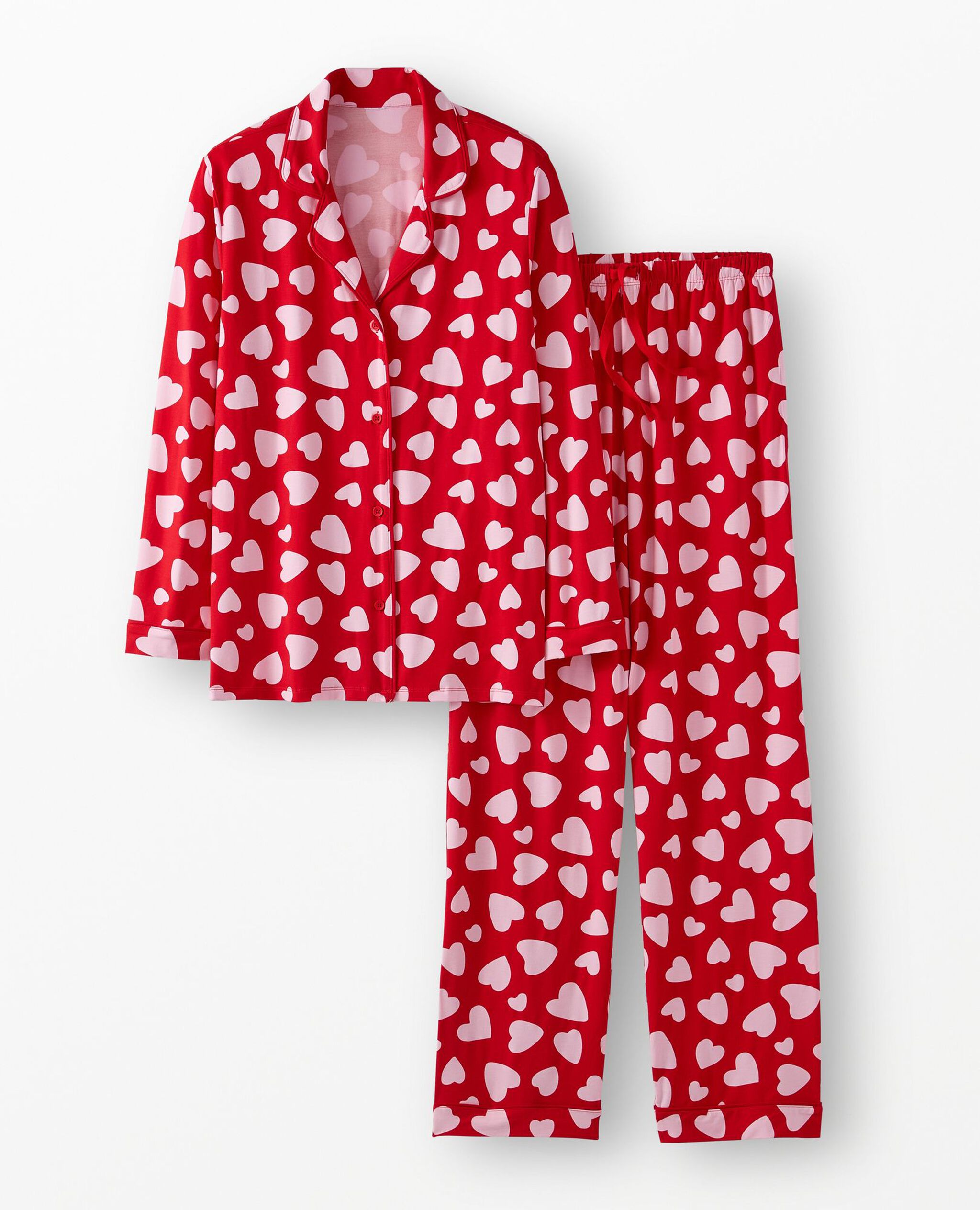 Women's Long Sleeve HannaSoft™ Pajama Set in Pink Artful Hearts on Red - main