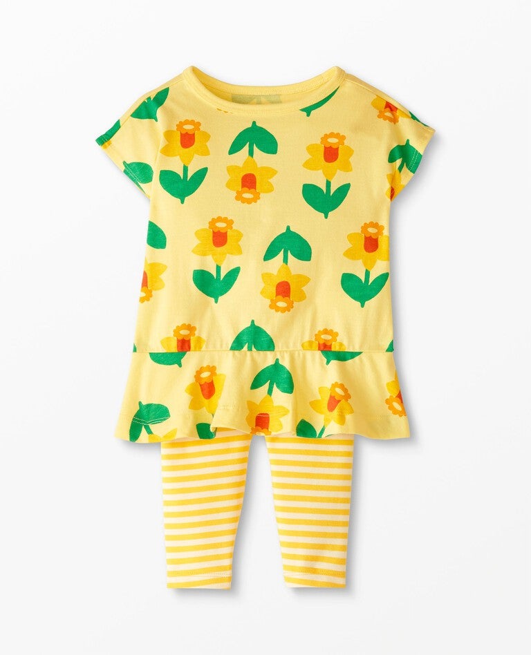 Baby Print Dolman Sleeve Dress & Leggings Set in Daffodil on Lemon - main