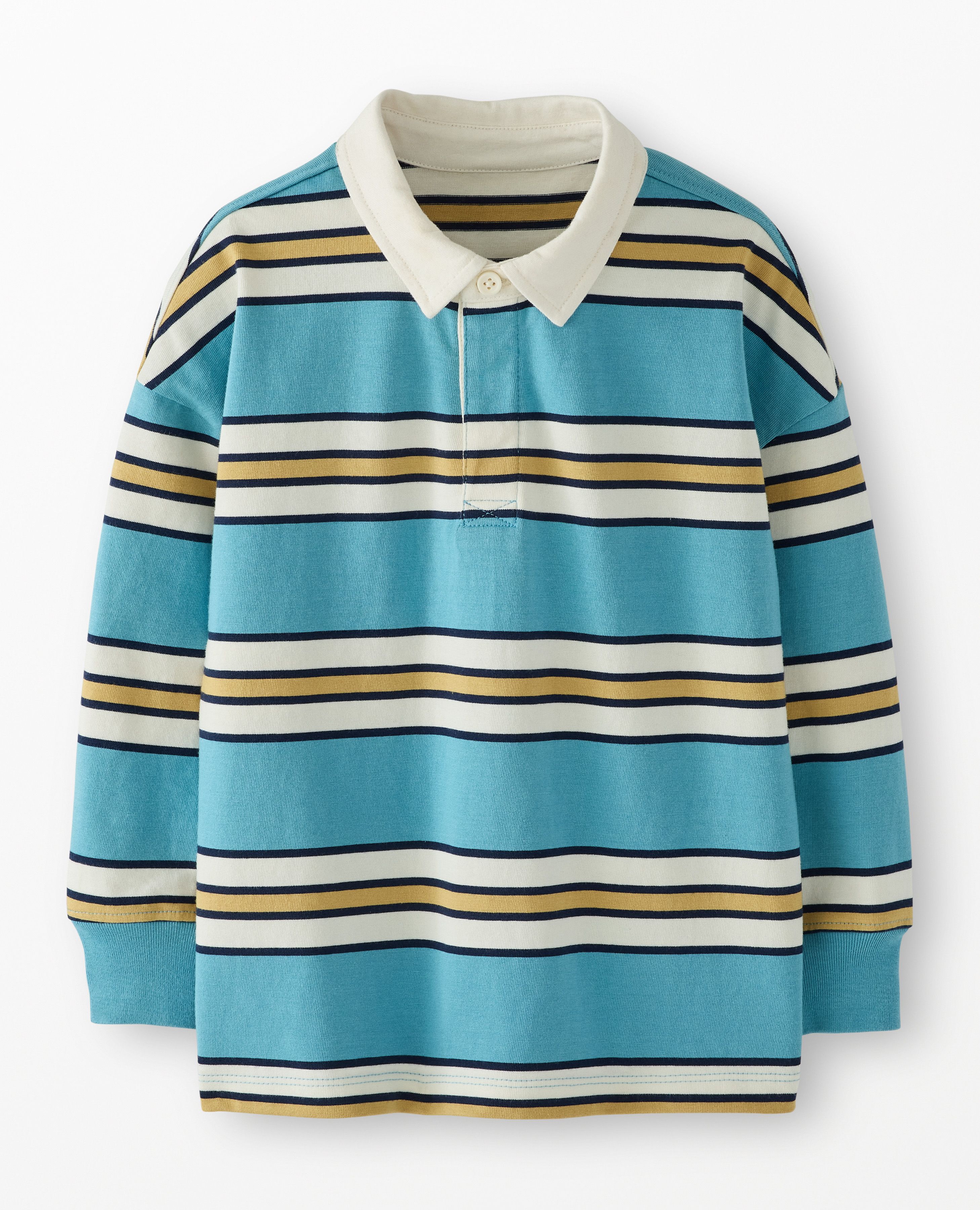 Long Sleeve Oversized Polo Shirt in Chalk Blue Stripe - main