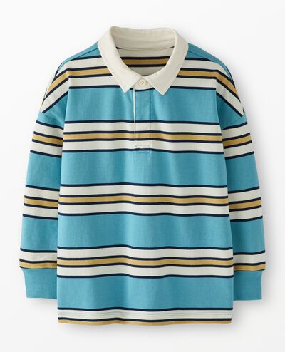 Long Sleeve Oversized Polo Shirt in Chalk Blue Stripe - main