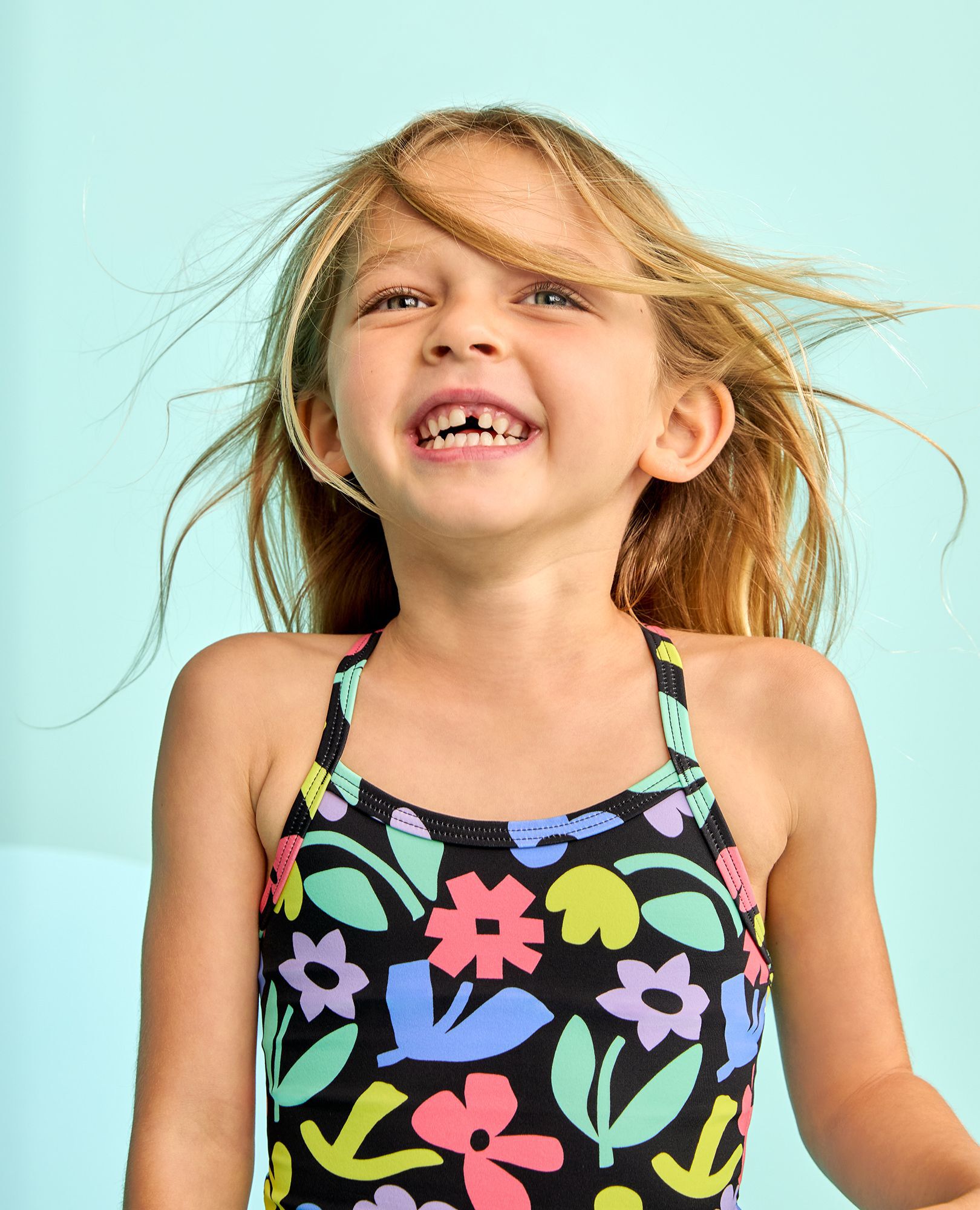 Two-Piece Swimsuit in Florals on Black - main