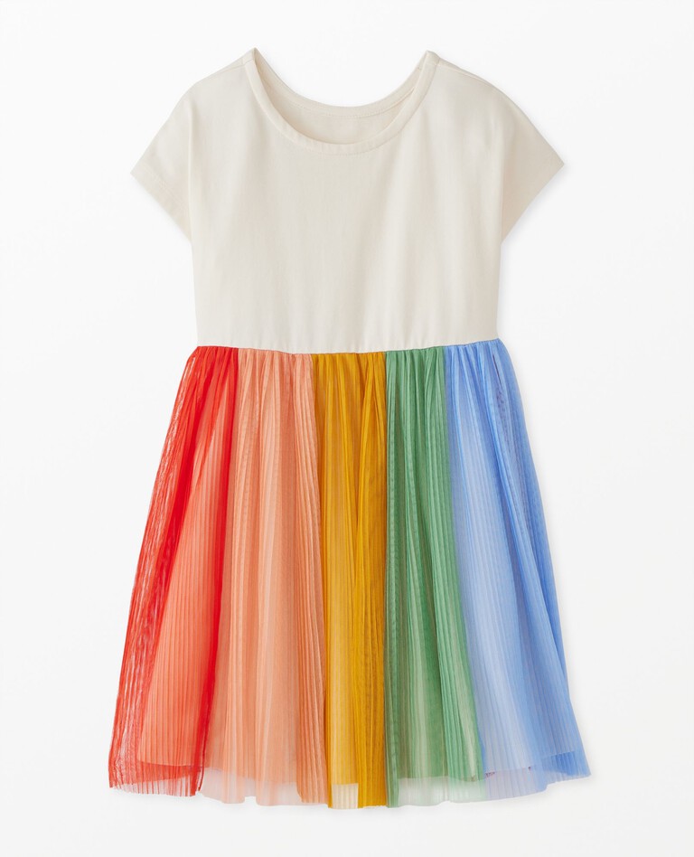Short Sleeve Rainbow Tulle Dress in Ecru - main