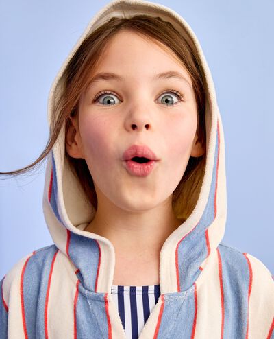 Oversized Loop Terry Hoodie Cover Up in Forever Blue/Ecru - main