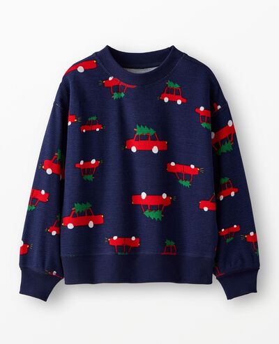 Holiday Waffle Crewneck in Get the Tree on Navy Blue - main