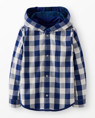 Long Sleeve Reversible Hooded Shirt in Reversible Plaid - main