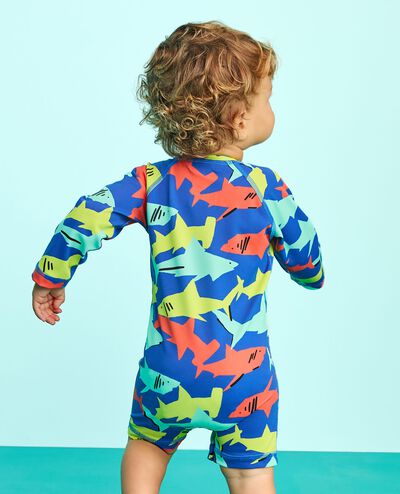 Baby Rashguard Swimsuit in Neon Sharks - main