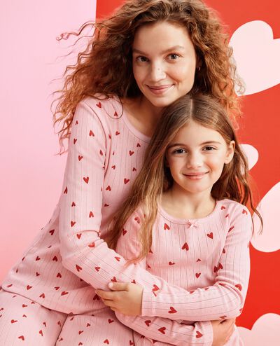 Valentine's Pointelle Pajama Set in Flourishing Hearts on Pink Frosting - main