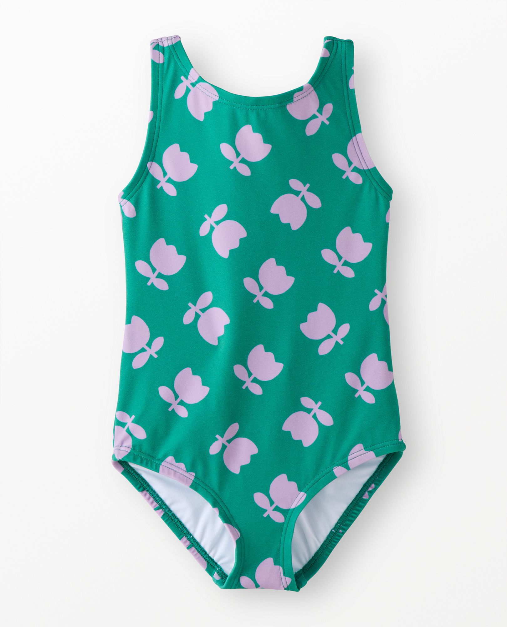One-Piece Bow Back Swimsuit in Tossed Tulips on Green - main