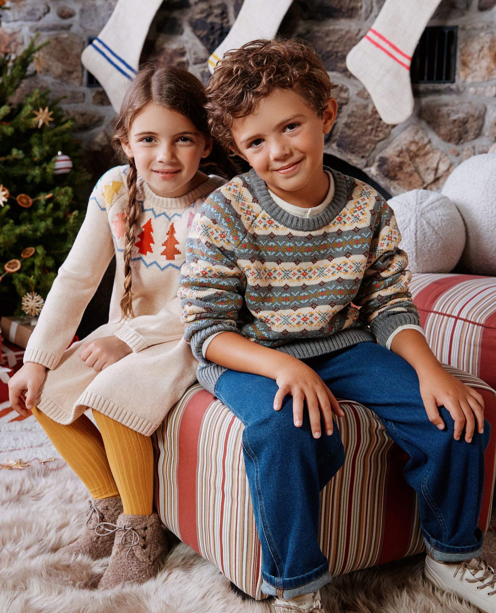 Holiday Sweater Dress in Festive Forest on Oat Heather - main