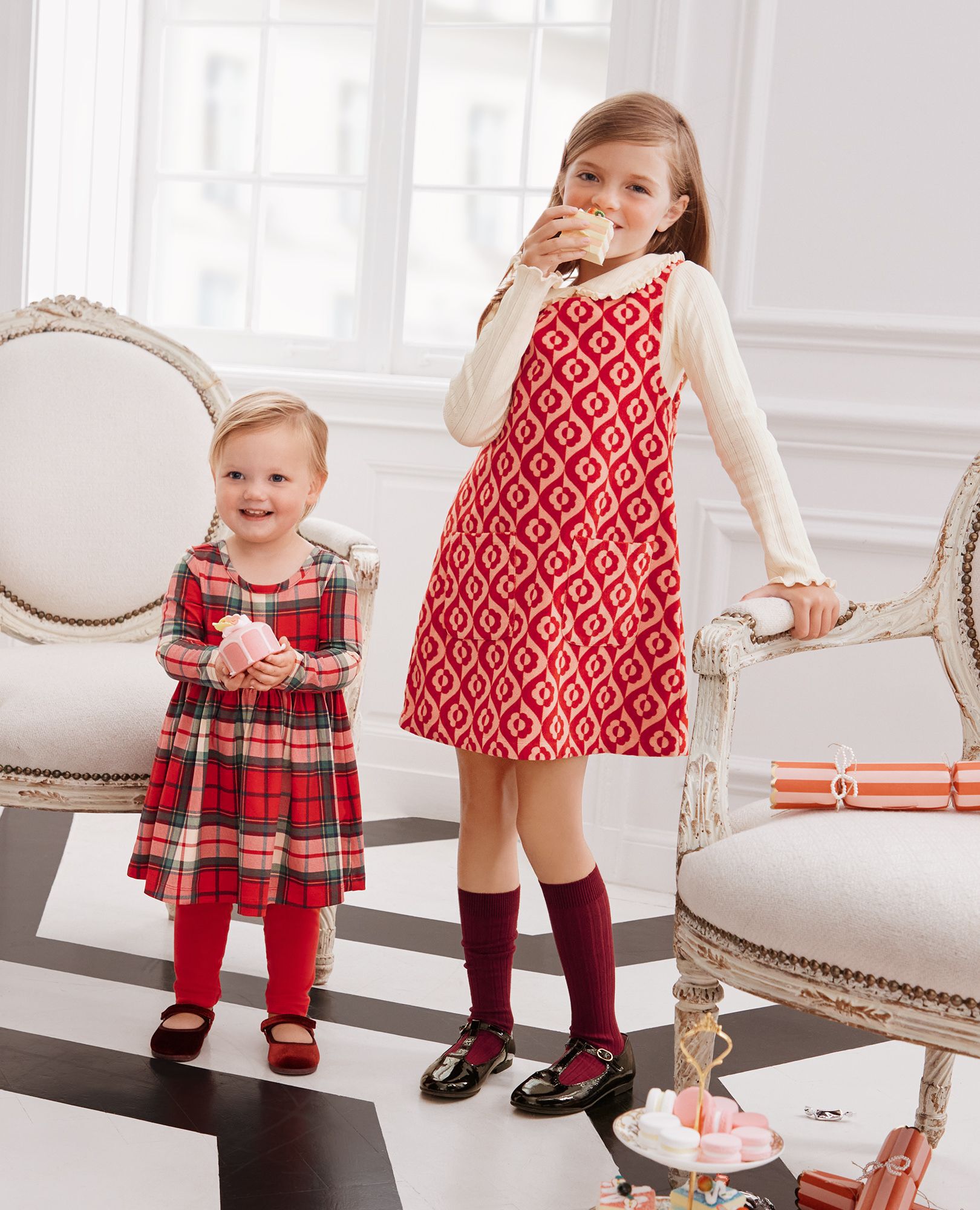 Baby Long Sleeve Skater Dress & Leggings Set in Red Holiday Plaid - main