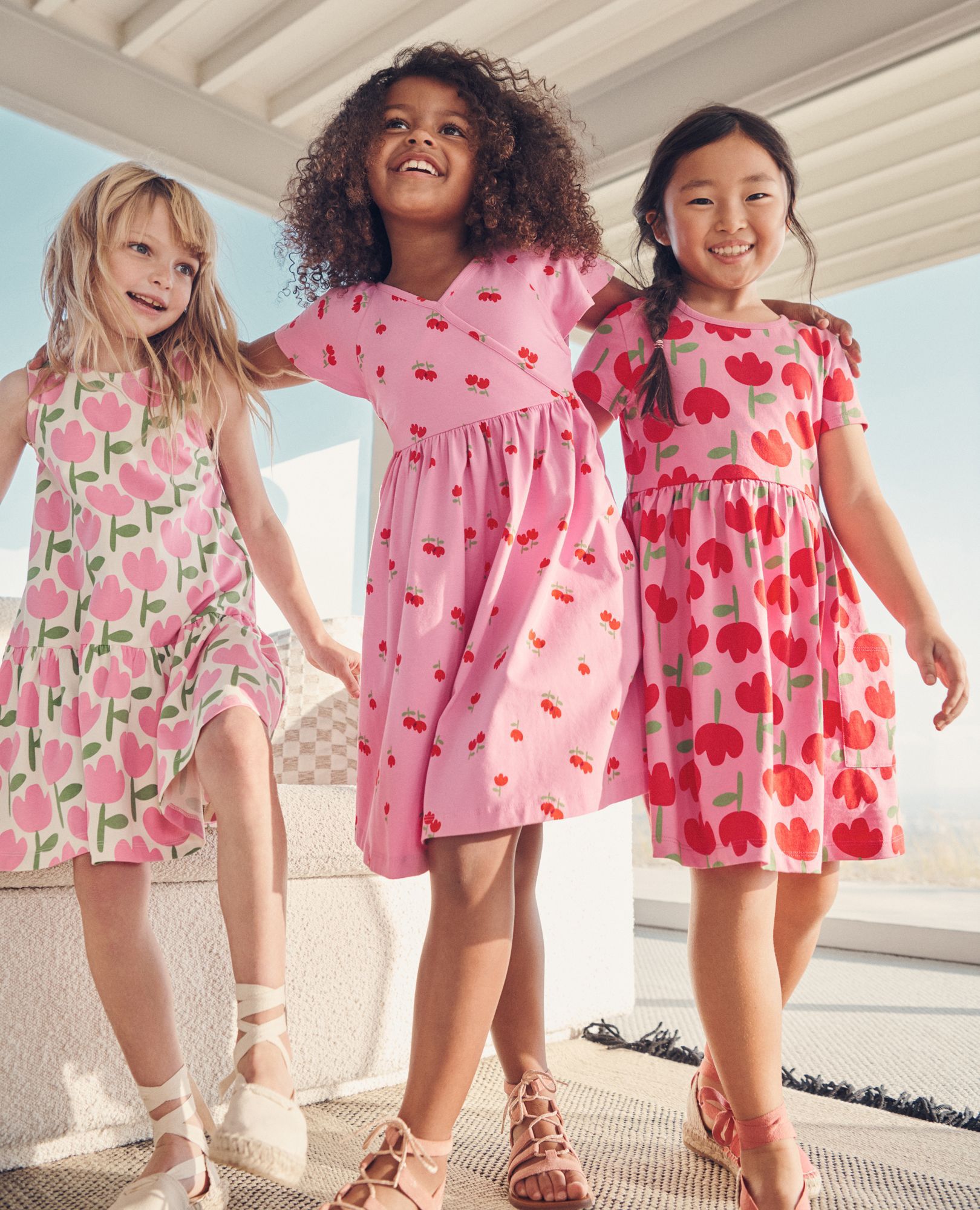Back-to-Front Skater Dress with Pockets in Floral Duet on Pink - main