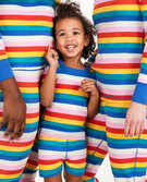 Rainbow Stripe Long John Pajamas In Organic Cotton in Colorful Rainbow Stripe - main