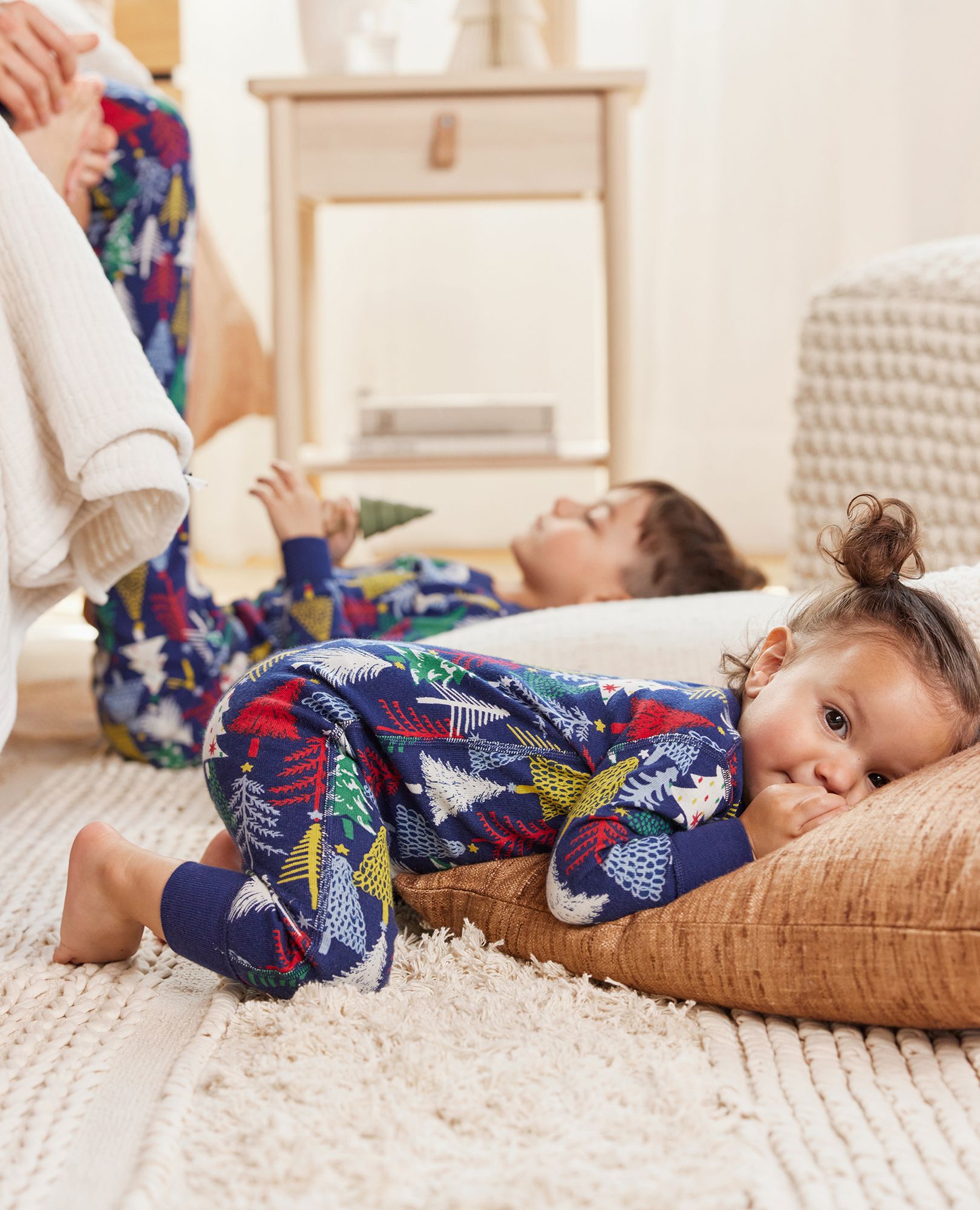 Baby Holiday Zip Sleeper in Twinkly Trees on Navy - main