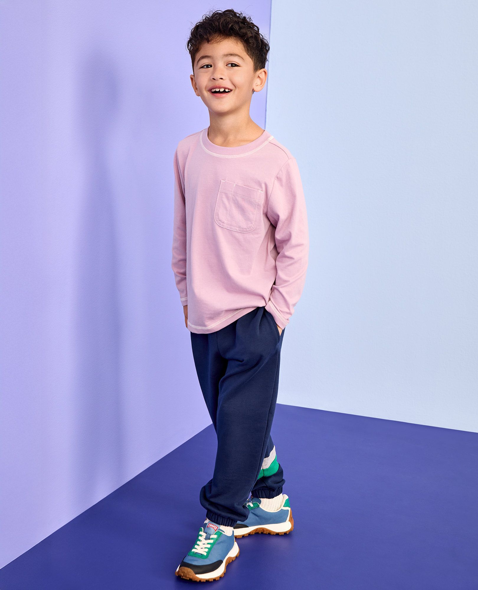 French Terry Sweatpants in Navy/Grey/Green Colorblock - main