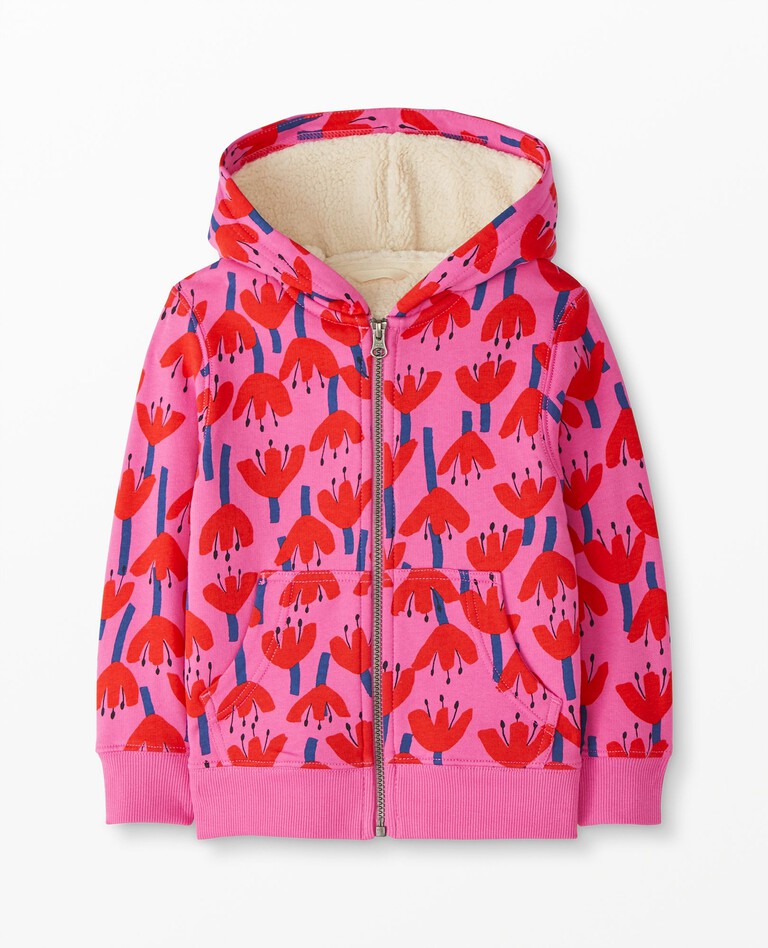 Print Faux Shearling Lined Hoodie in Sunset Tulip - main