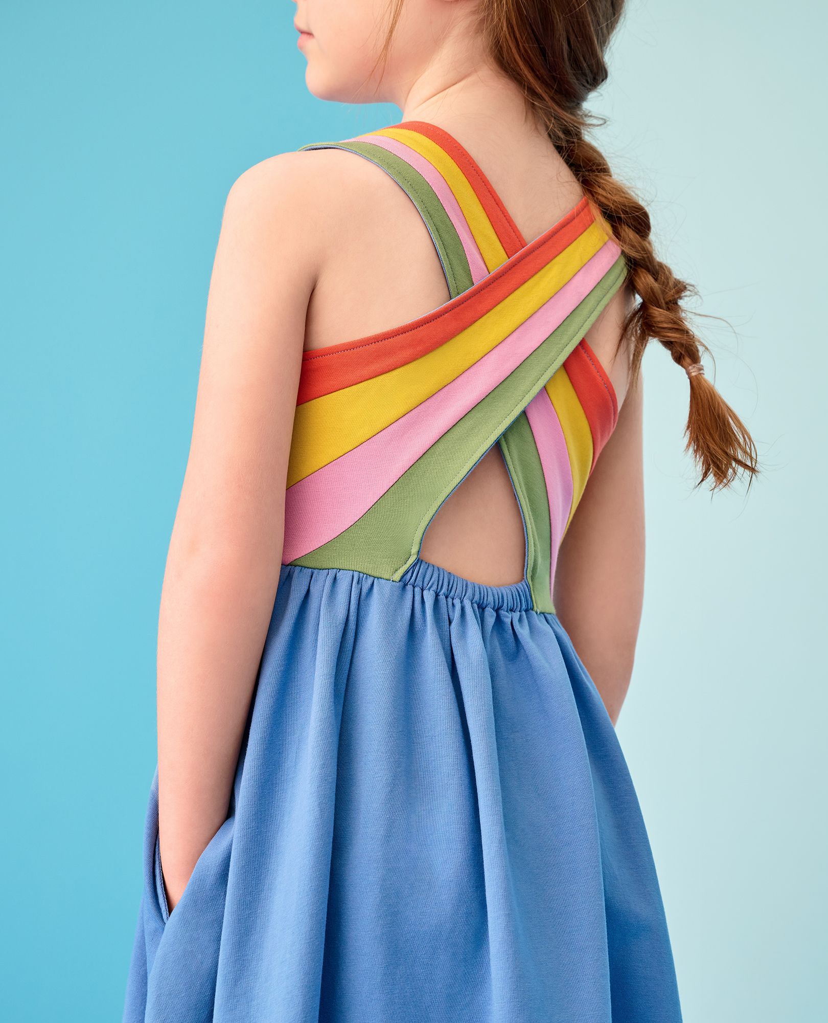 Rainbow Crossback Skater Dress with Pockets in Horizon Blue - main