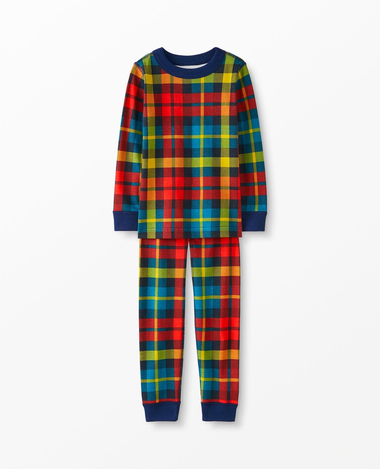 Long John Pajamas In Organic Cotton in Rainbow Plaid - main