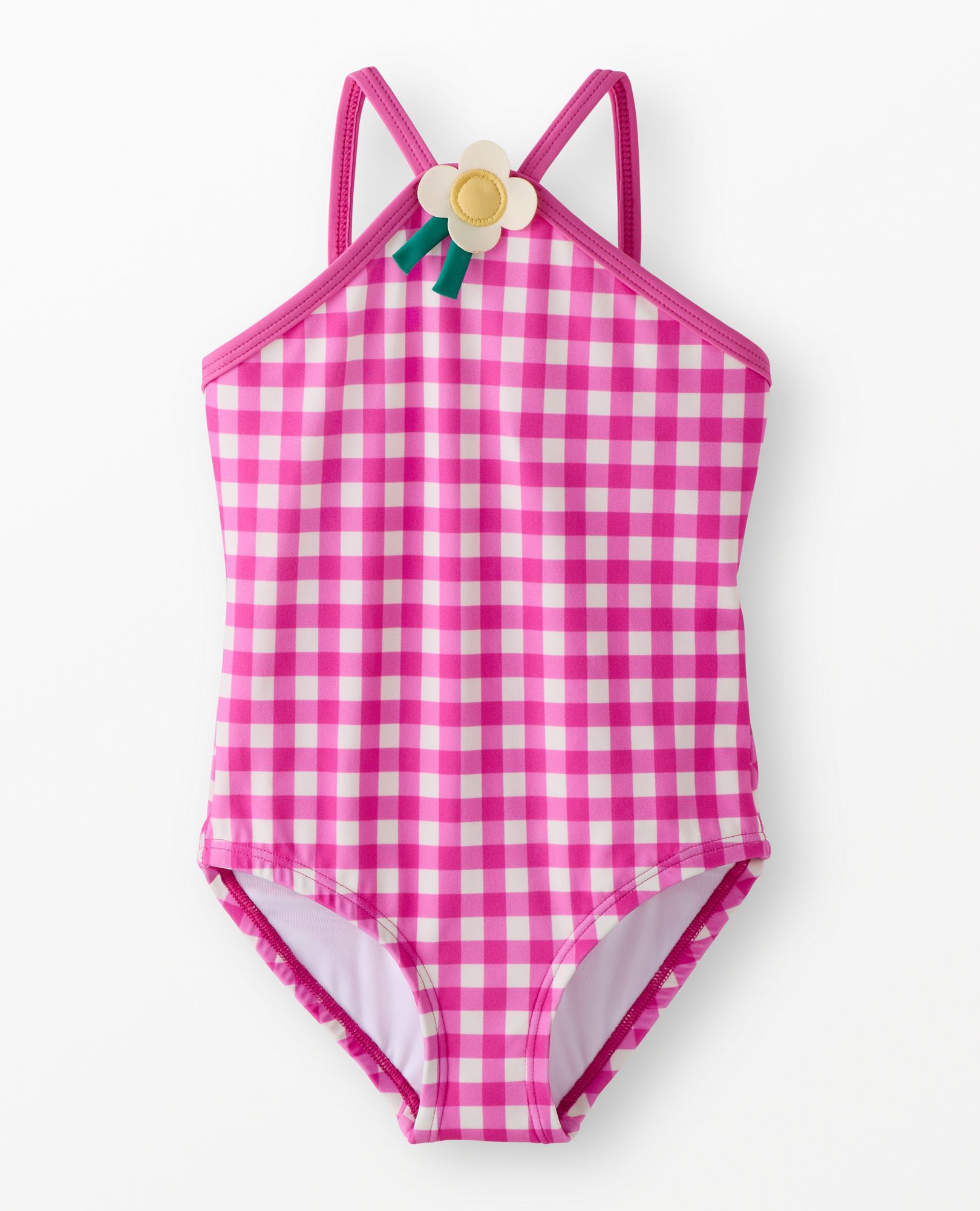 One-Piece Gingham Flower Swimsuit in Pink Gingham - main