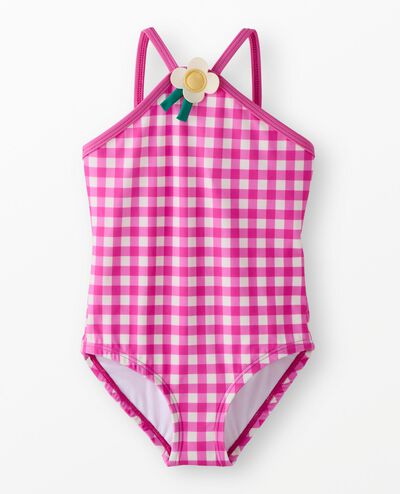 One-Piece Gingham Flower Swimsuit in Pink Gingham - main