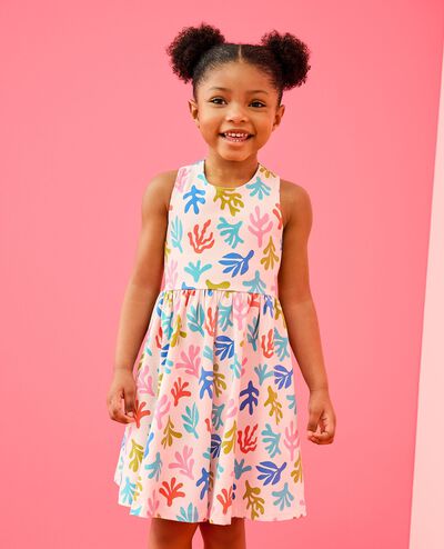 Crossback Skater Dress with Pockets in Coral on Rose Veil - main