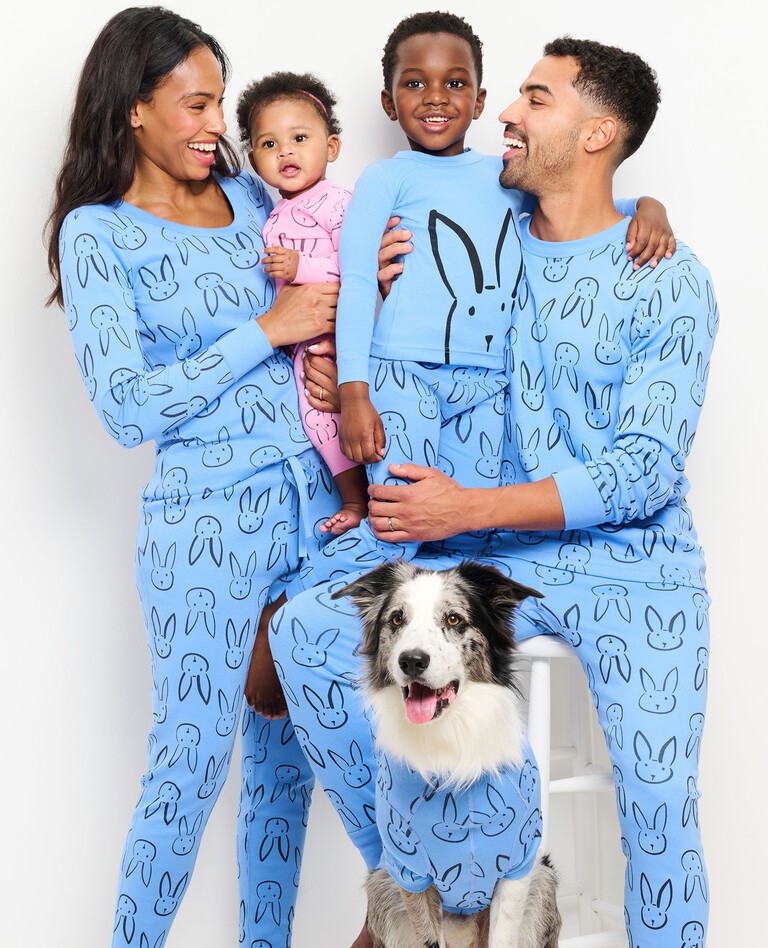 Easter Long John Pajama Set in Bold Bunny on Blue - main