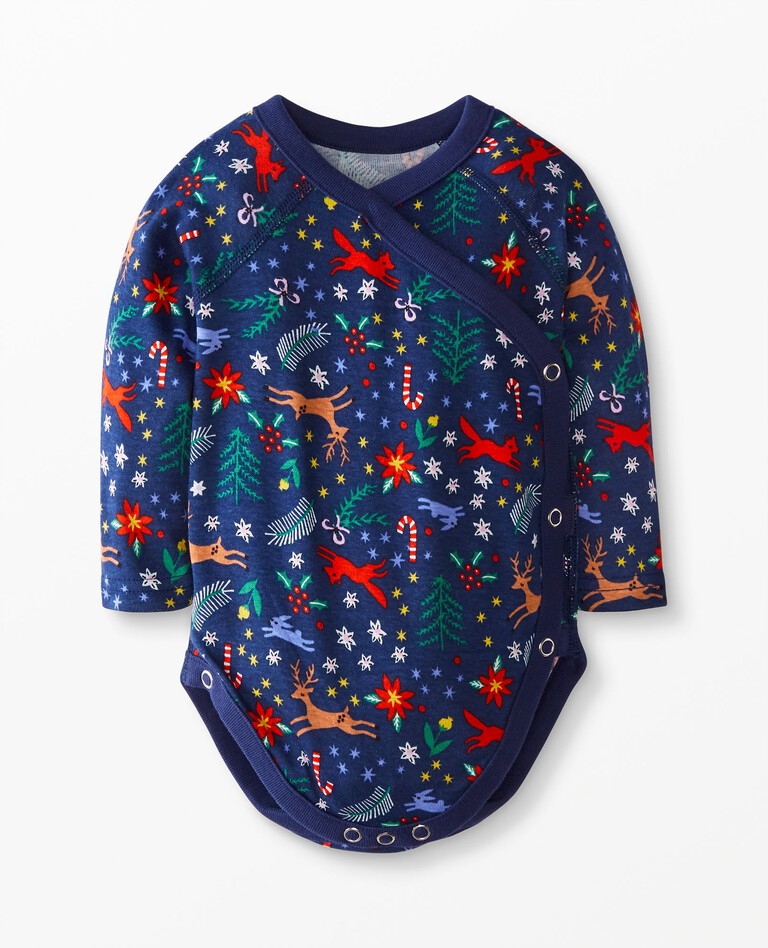 Baby Print Side Snap Bodysuit In Organic Cotton in Winter Wonderland on Navy - main