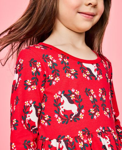 Long Sleeve Everywhere Dress with Pockets in Magical Unicorn on Ribbon Red - main