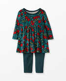 Baby Holiday Dress & Legging Set In Organic Cotton in Poinsettia Patch - main