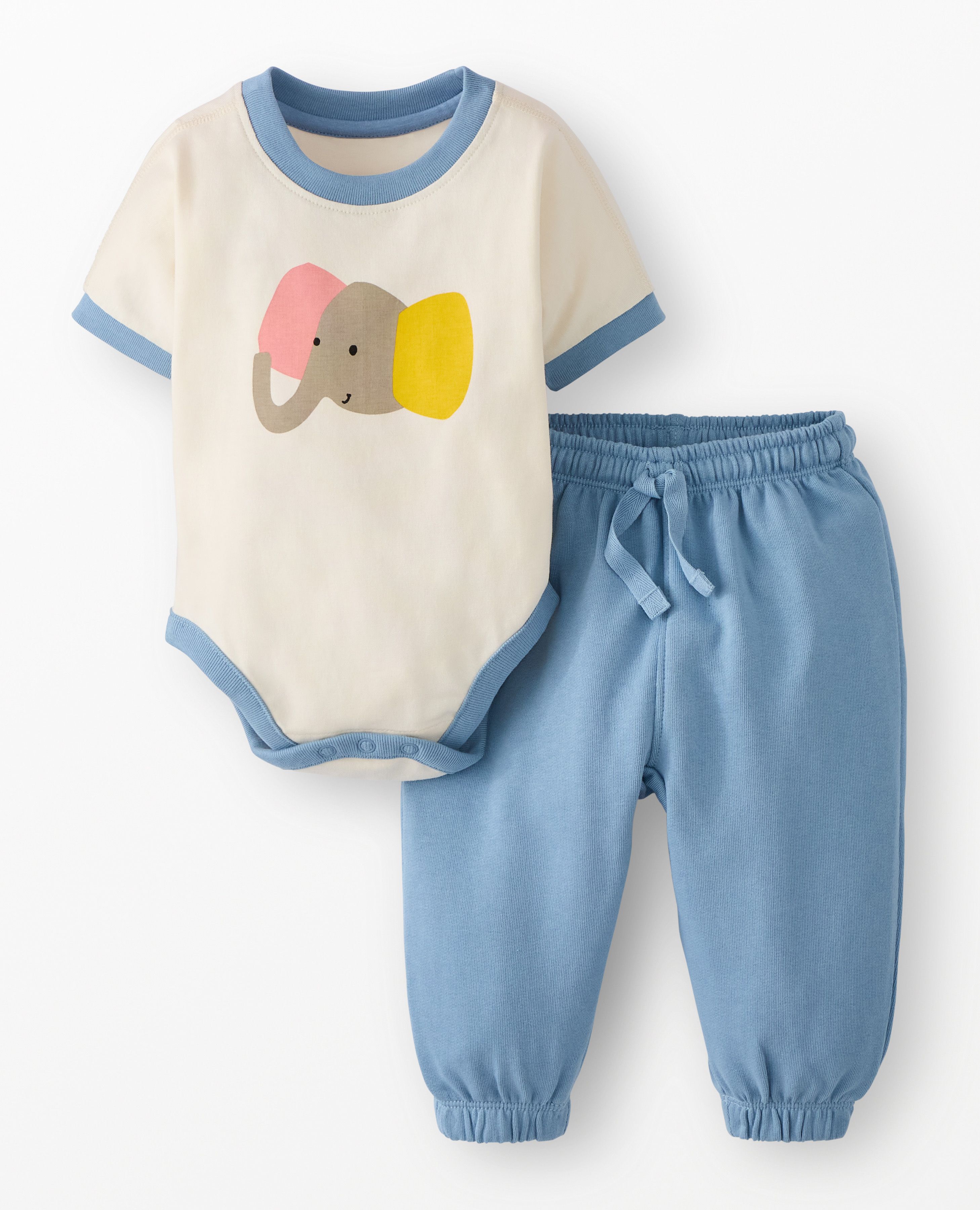 Baby Graphic Bodysuit & French Terry Sweatpants Set in Colorful Elephants - main